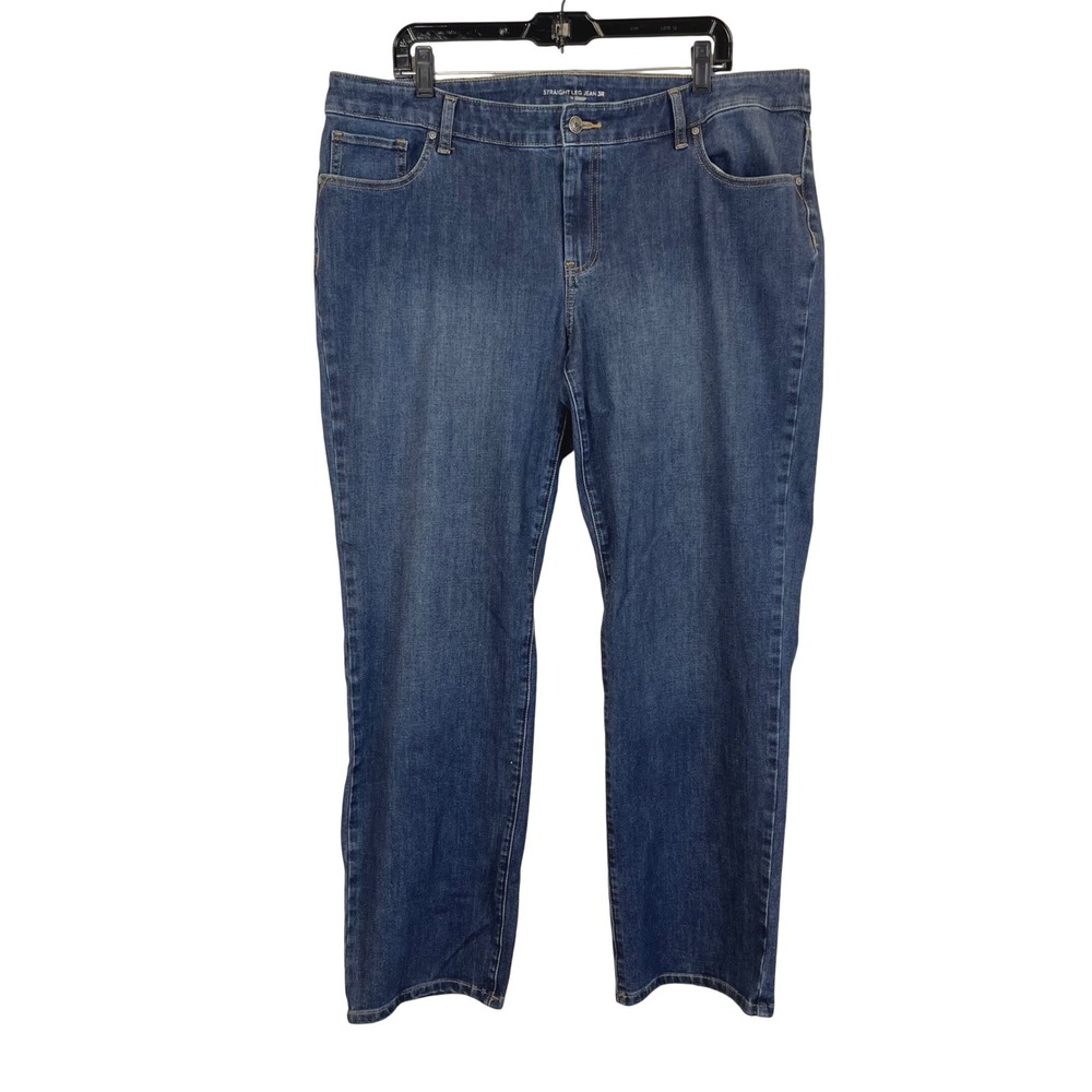 Chicos Straight Leg Jean 3R Dark Wash Blue Denim Stretch Pants Size 16 (O530)
